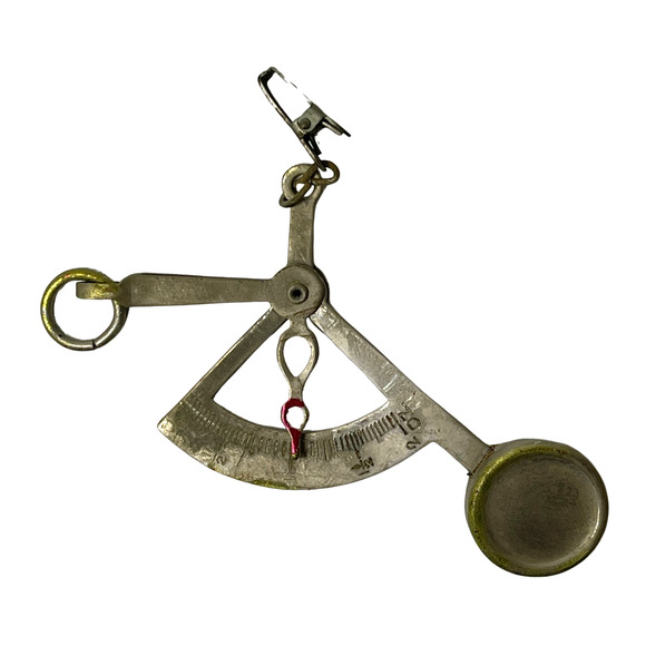 Vintage 1950s 60s Postal Scale Handheld Hanging w/ Leather Case Brass Balance - Picture 2 of 12